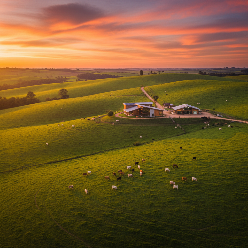 Fazenda brasileira ao pôr do sol